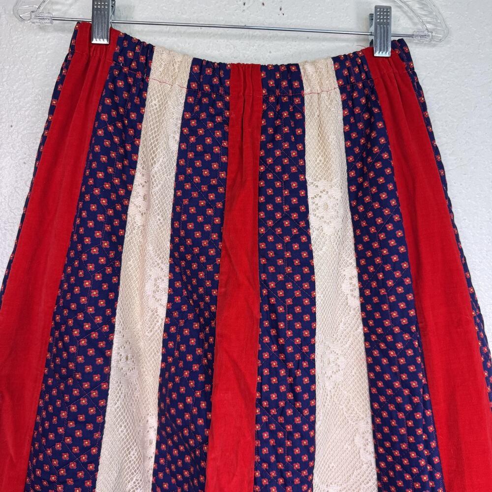 Vintage Chessa Davis Skirt Womens Patchwork Quilted Lace Boho Cottagecore 70s - Picture 9 of 16